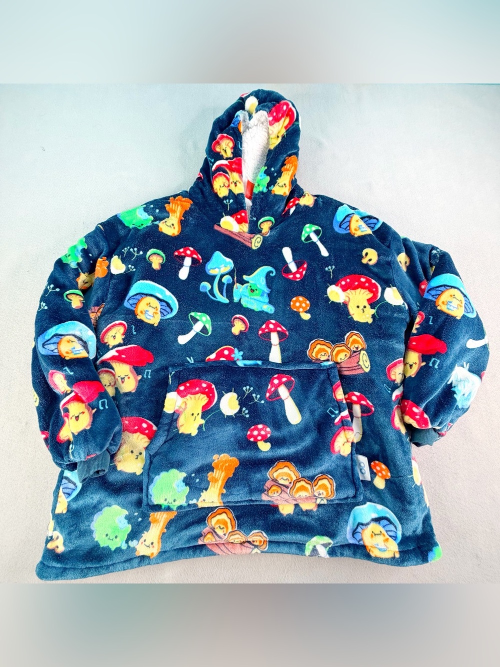 The Oodie Originals Wearable Blanket Kids Ages 4-13 Blue Mushroom Fleece Hooded